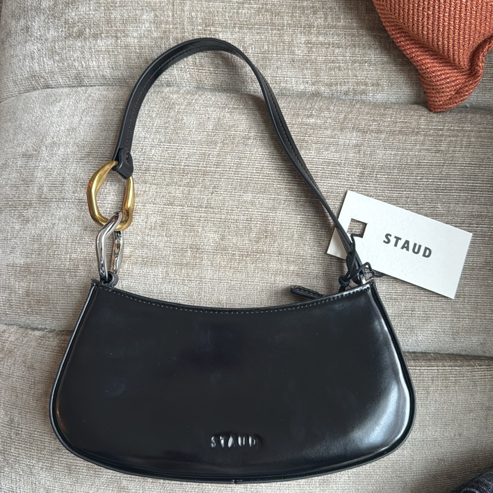 STAUD Black Patent Leather Ollie Bag